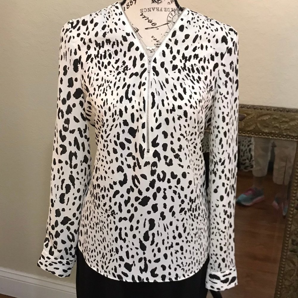 INC Black & White Animal Print Zip Front Top